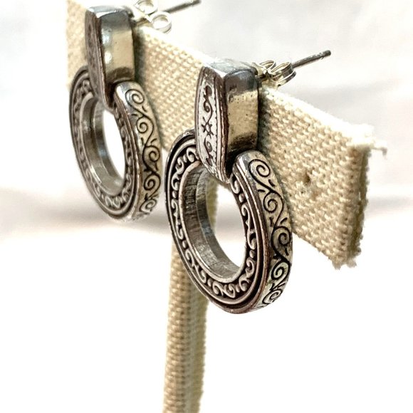 Sterling Sliver Door Knocker Earrings with Scroll Design 1.25" by 1" Post Backs - Picture 4 of 9